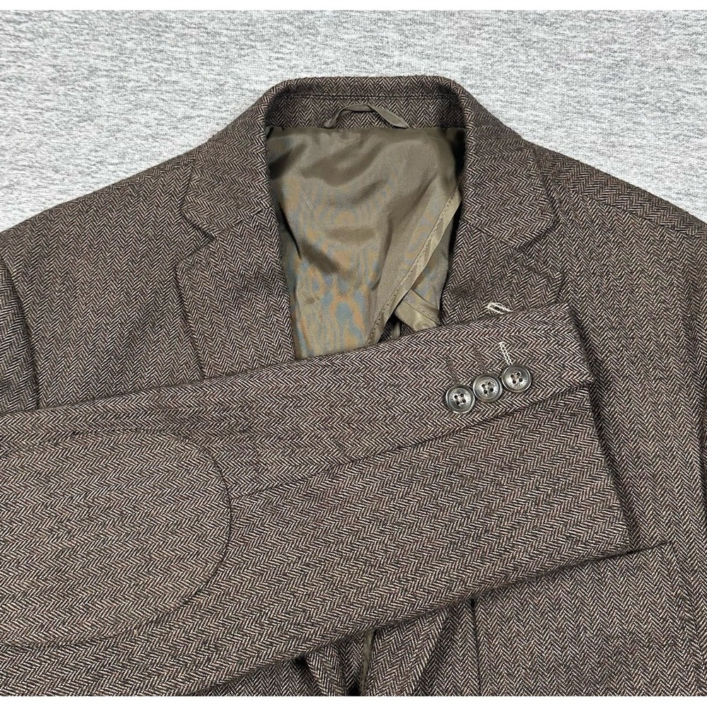 Frank & Oak Blazer Mens 38 Brown Wool Blend Herringbone Laurier Fit Sport Coat